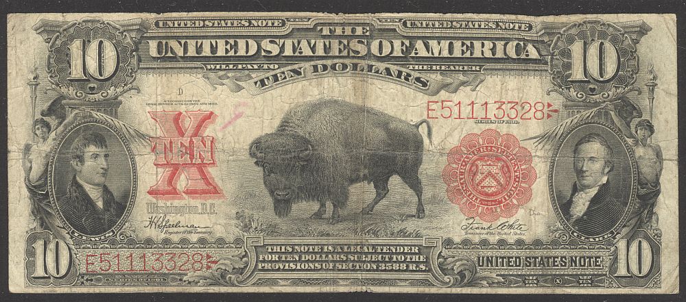Fr.122, 1901 $10 Legal Tender "Bison" Note, E51113328, Fine